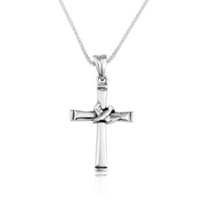 Sterling Silver Cross Necklace with Holy Spirit Dove - Made in Israel by Marina Jewelry
