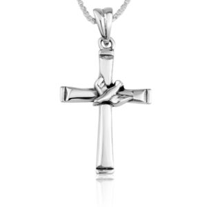 Sterling Silver Cross Necklace with Holy Spirit Dove - Made in Israel - detail