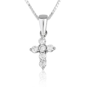 Sparkling Zircon in Sterling Silver Cross Necklace - Made in Israel by Marina Jewelry