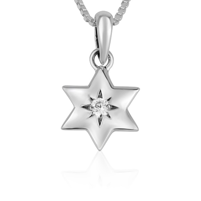 Star of David Necklace in Sterling Silver with Zircon Center - Made in Israel by Marina Jewelry