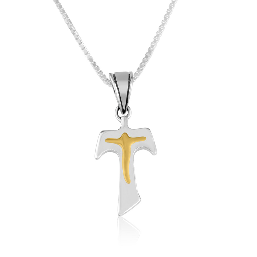 Tau Cross Crucifix Necklace – Sterling Silver & Gold Plated