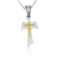 Tau Cross Necklace in Sterling Silver with Gold Plated Crucifix - Made in the Holy Land