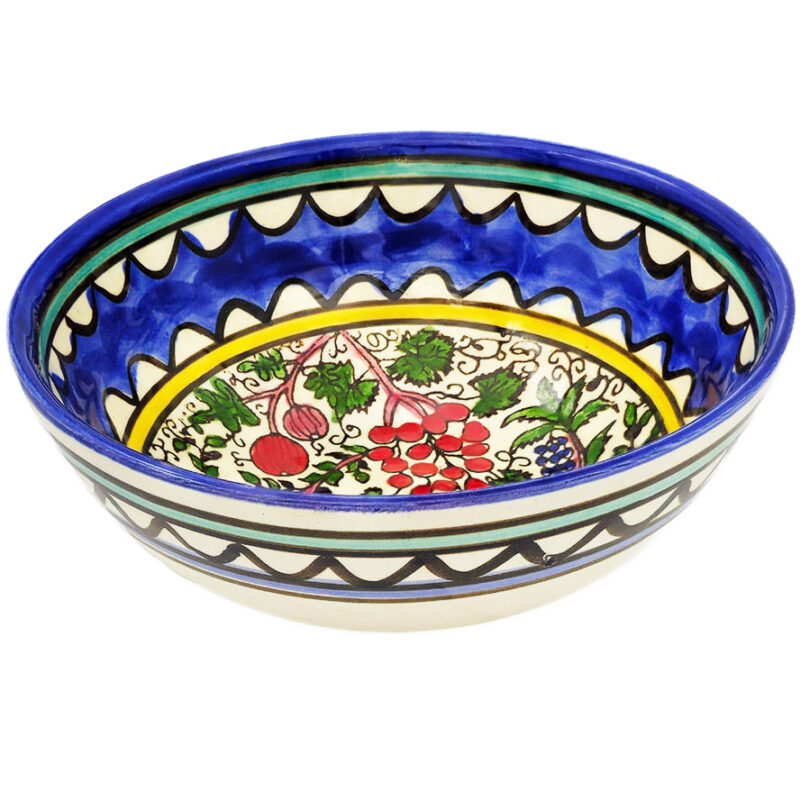 Biblical Jerusalem Ceramic 'Seven Species' Bowl - Armenian Pottery - Made in Israel - 6" wide