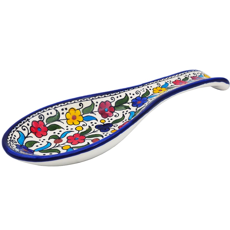 Armenian Ceramic 'Judean Flowers' Kitchen Spoon - Made in Israel