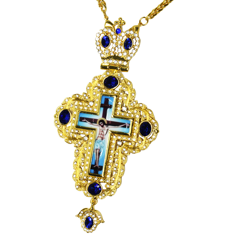 Bishop's Pectoral Crown Cross with Blue Jewels