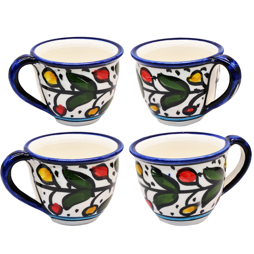 Armenian Ceramic Coffee/Tea Cup Set - Colorful Floral from Jerusalem