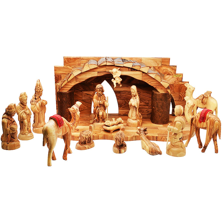 Wooden Nativity Set: Exquisite 19-Inch Carved Artwork 🐪