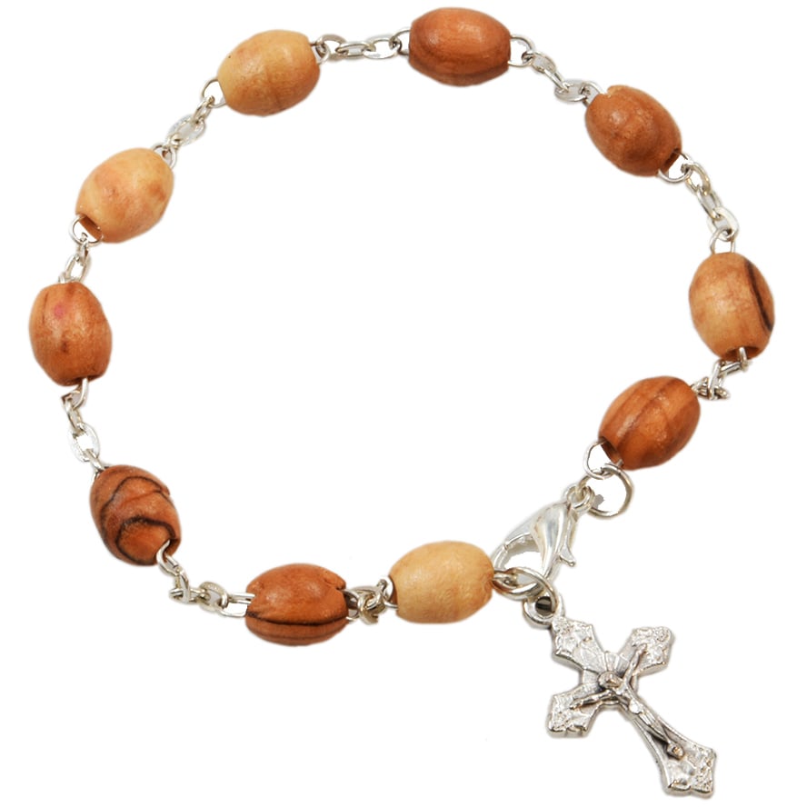 Olive Wood Rosary Bracelet with Crucifix - Made in Jerusalem