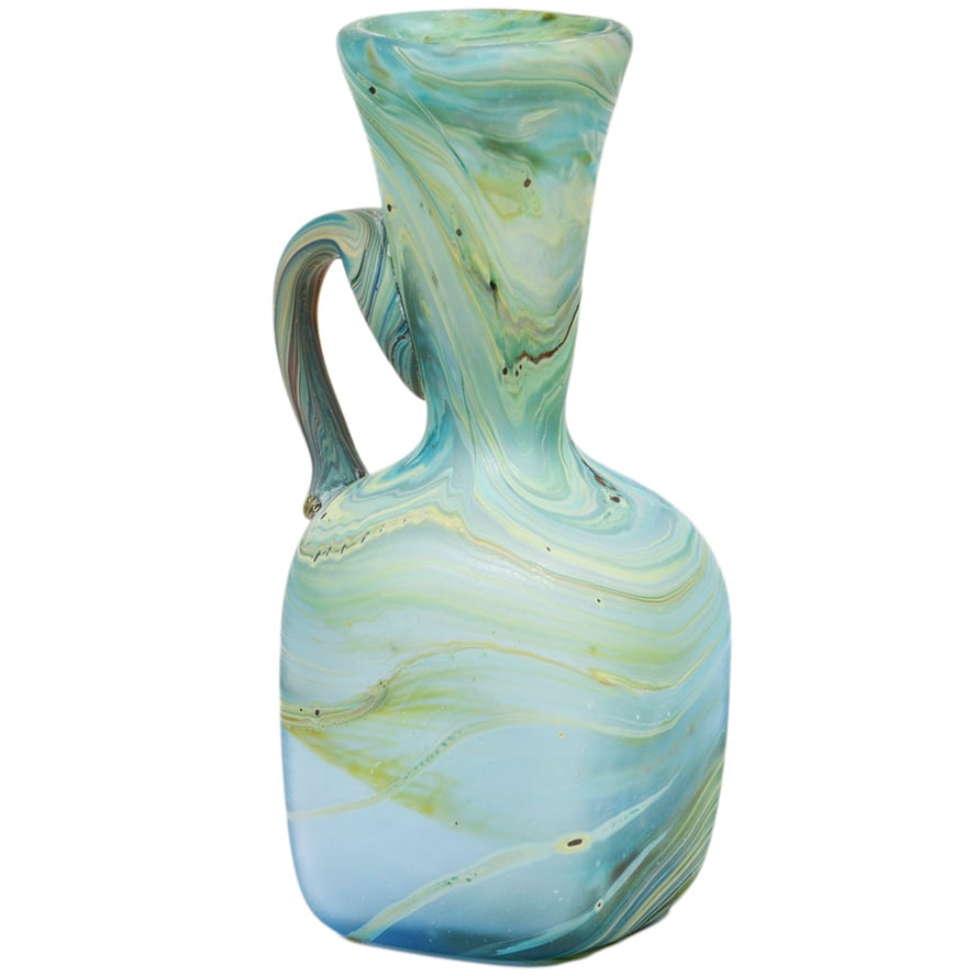 Phoenician Glass Flask with Handle - Made in Hebron - Pastel Greens - 4" tall