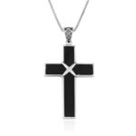 Onyx in Sterling Silver Tied Cross Necklace - Made in the Holy Land by Marina Jewelry