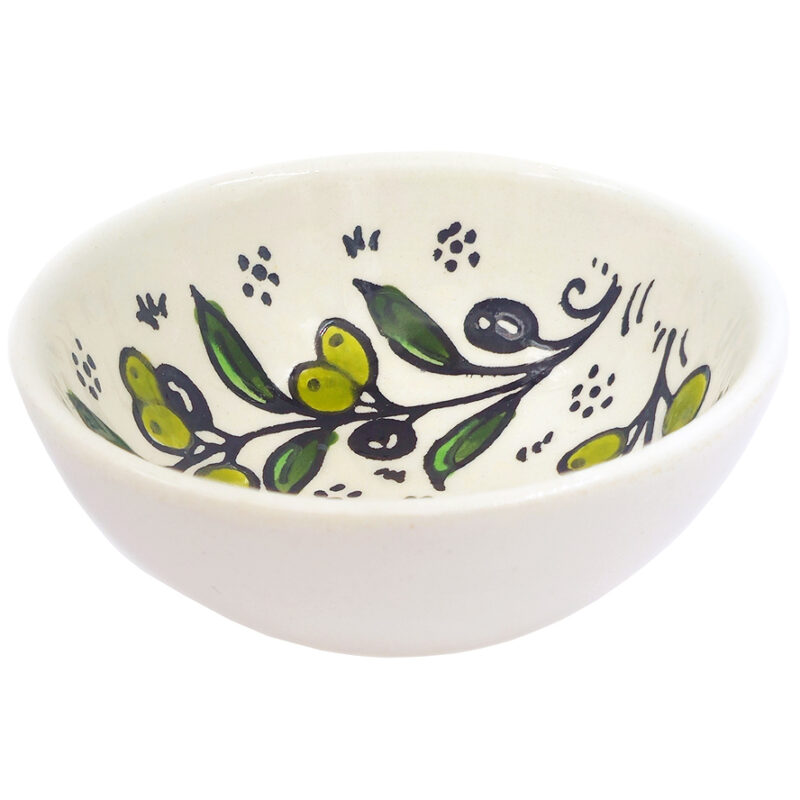 Mini Olive Design Jerusalem Ceramic Bowl - Armenian Pottery Handcrafted in Israel - Size: 3.5"