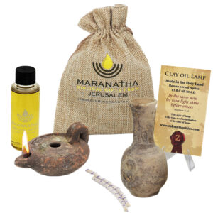 Jewish Clay Oil Lamp & Filler - 50ml Jerusalem Olive Oil - The Biblical Wise Virgins Parable - Made in Israel