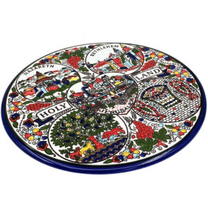 'Holy Land Souvenir' Hand Painted Armenian Ceramic - Wall Hanging Plate - Made in Israel - 6.2" / 16cm