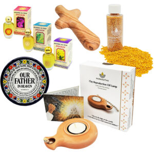 Biblical 'Five-Fold' Blessing Gift Set - Clay Lamp, Cross, 3 Anointing Oils, Mustard Seed & Lord's Prayer Ceramic