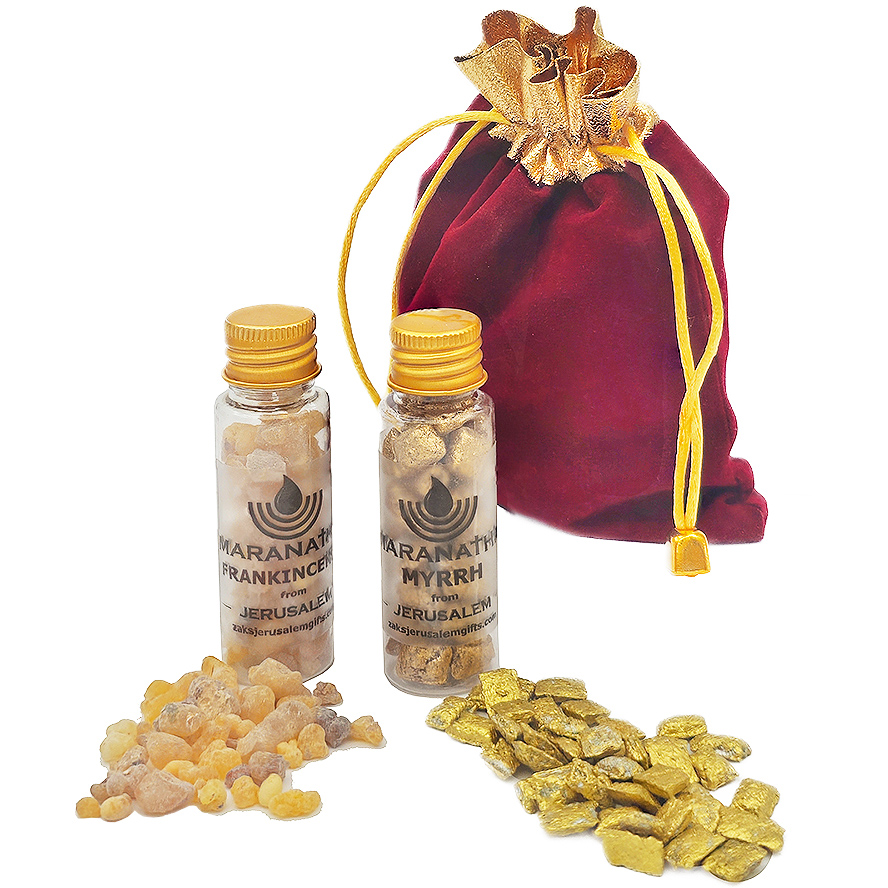 "Gifts for the King" Christmas Gift Set - Holy Land Incense - Widow's Mite Replicas - Frankincense & Myrrh Anointing Oil