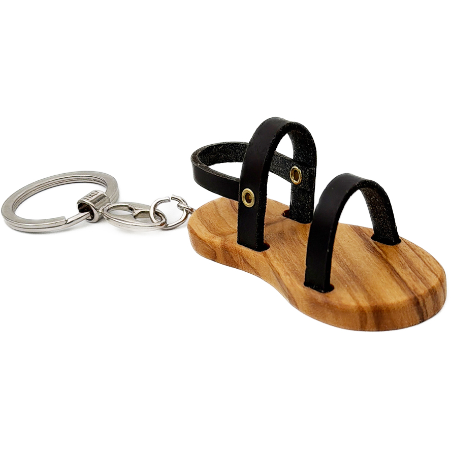 Jesus Sandal Keychain in Olive Wood – Engraved with “Walk where Jesus Taught’ – Handcrafted in Israel