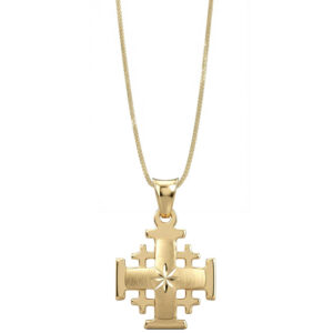 14k 'Jerusalem Cross' Necklace - Arched Central Cross - 'Star of Bethlehem' Etching - Made in Israel