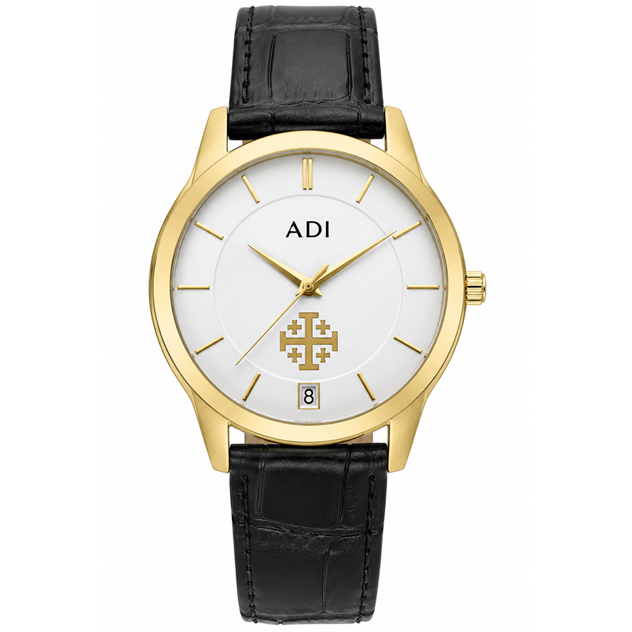 The Classic Man’s Watch with ‘Jerusalem Cross’ Heritage – Gold-tone – Date – Leather – Made in Israel