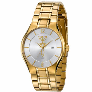 Messianic Watch for Men - Gold Plated Stainless Steel - 'Grafted In' Symbol - Made in Israel